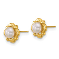 14k Polished 4-5mm Button Freshwater Cultured Pearl Post Earrings-XF899E