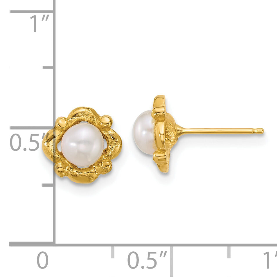 14k Polished 4-5mm Button Freshwater Cultured Pearl Post Earrings-XF899E