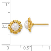 14k Polished 4-5mm Button Freshwater Cultured Pearl Post Earrings-XF899E