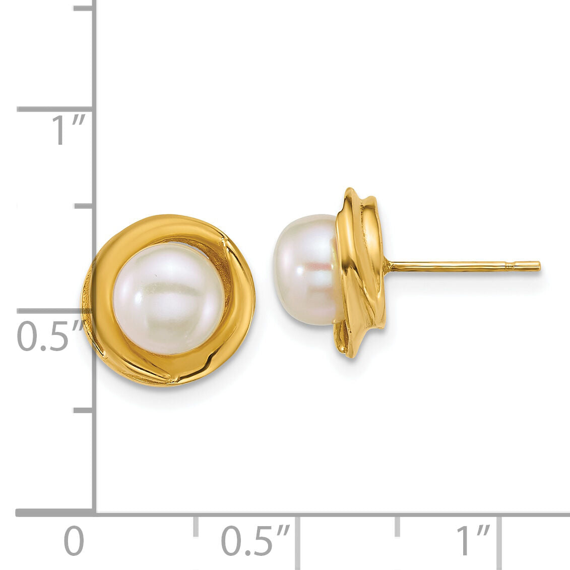 14k Polished 6-7mm Button Freshwater Cultured Pearl Post Earrings-XF900E