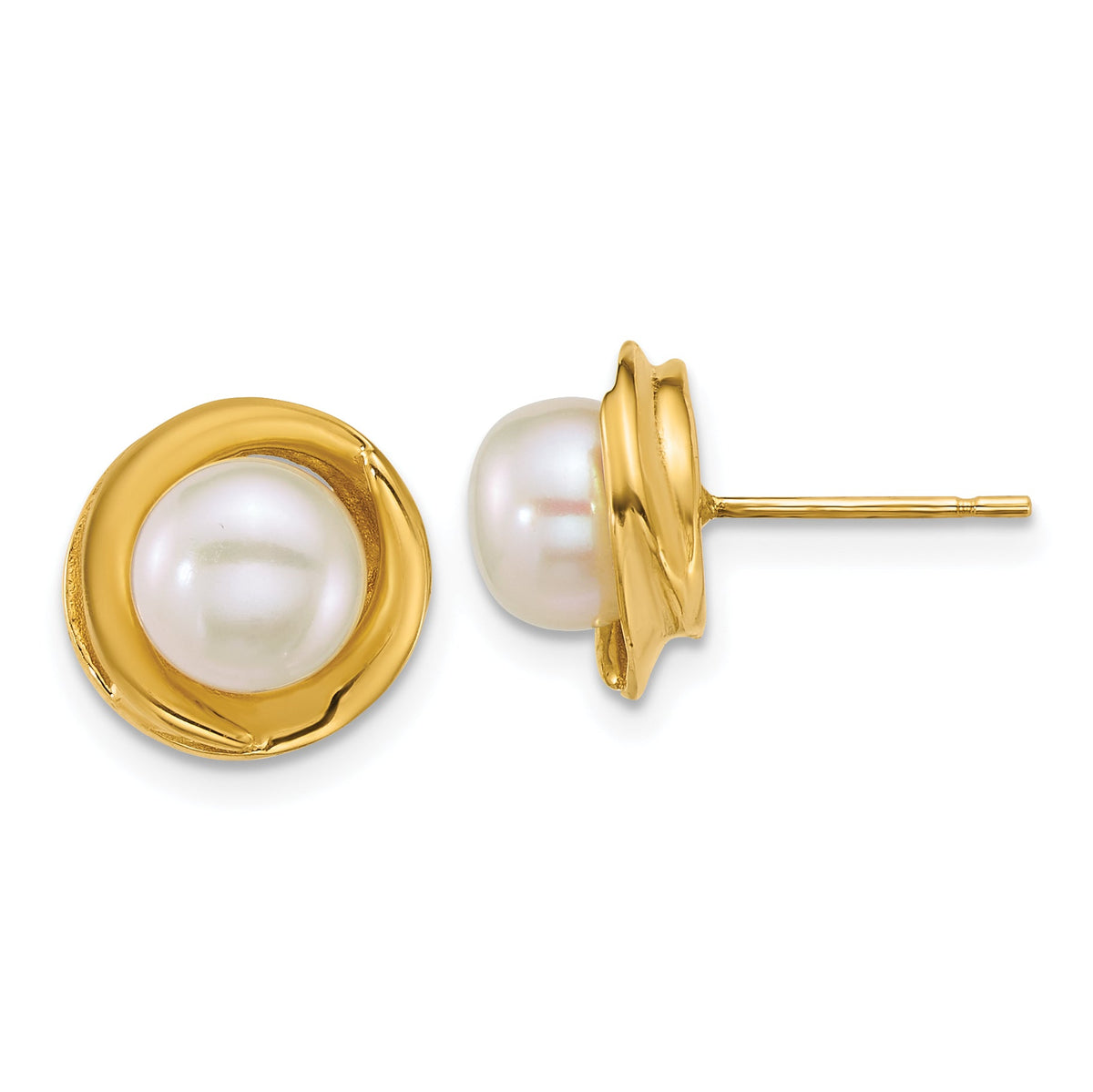 14k Polished 6-7mm Button Freshwater Cultured Pearl Post Earrings-XF900E