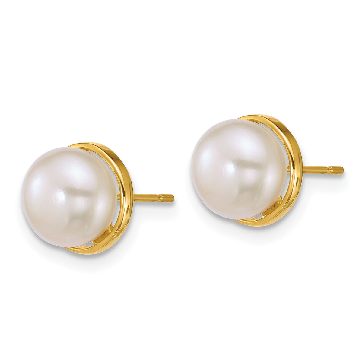 14k Polished 7-8mm Button Freshwater Cultured Pearl Post Earrings-XF902E