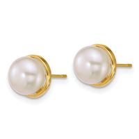 14k Polished 7-8mm Button Freshwater Cultured Pearl Post Earrings-XF902E