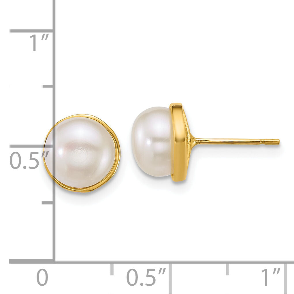 14k Polished 7-8mm Button Freshwater Cultured Pearl Post Earrings-XF902E