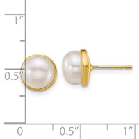 14k Polished 7-8mm Button Freshwater Cultured Pearl Post Earrings-XF902E