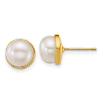 14k Polished 7-8mm Button Freshwater Cultured Pearl Post Earrings-XF902E