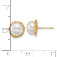 14k Polished 7-8mm Button Freshwater Cultured Pearl Post Earrings-XF903E