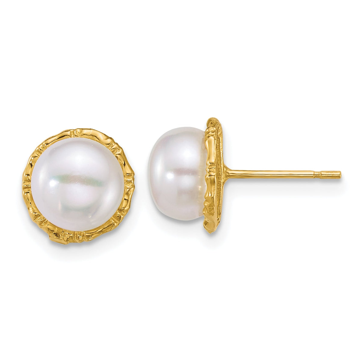14k Polished 7-8mm Button Freshwater Cultured Pearl Post Earrings-XF903E