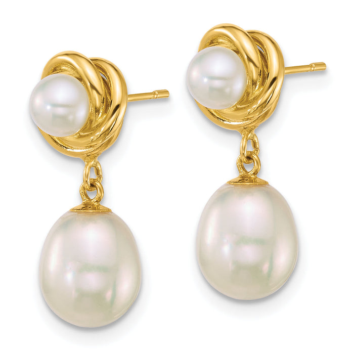 14k Polished Rice/Button Freshwater Cultured Pearl Post Dangle Earrings-XF905E