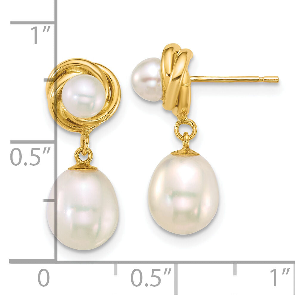 14k Polished Rice/Button Freshwater Cultured Pearl Post Dangle Earrings-XF905E