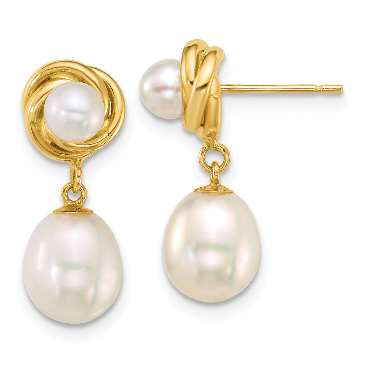 14k Polished Rice/Button Freshwater Cultured Pearl Post Dangle Earrings-XF905E