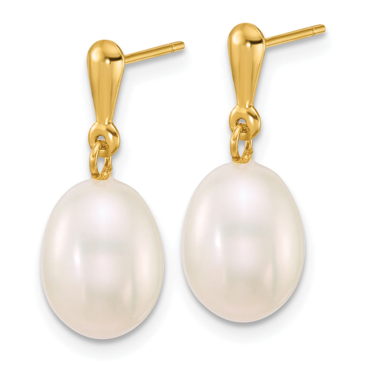 14k 8-9mm Rice White Freshwater Cultured Pearl Post Dangle Earrings-XF908E