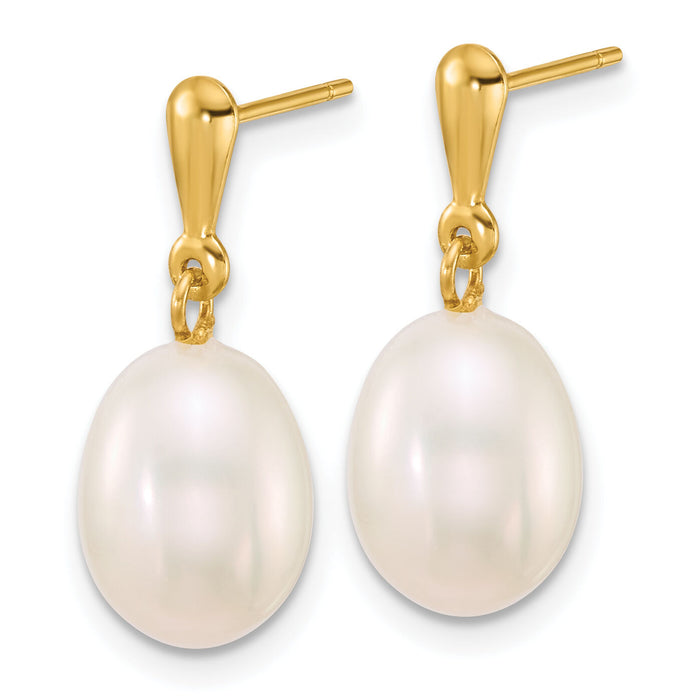 14k 8-9mm Rice White Freshwater Cultured Pearl Post Dangle Earrings-XF908E