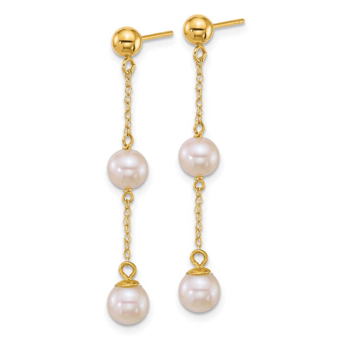 14k 5-6mm Rnd Wht Freshwater Cultured Pearl Post Dangle Earrings-XF909E