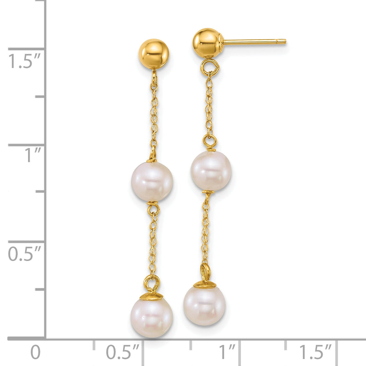14k 5-6mm Rnd Wht Freshwater Cultured Pearl Post Dangle Earrings-XF909E