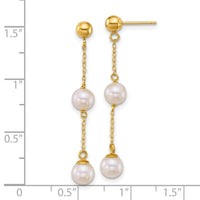 14k 5-6mm Rnd Wht Freshwater Cultured Pearl Post Dangle Earrings-XF909E