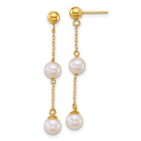 14k 5-6mm Rnd Wht Freshwater Cultured Pearl Post Dangle Earrings-XF909E