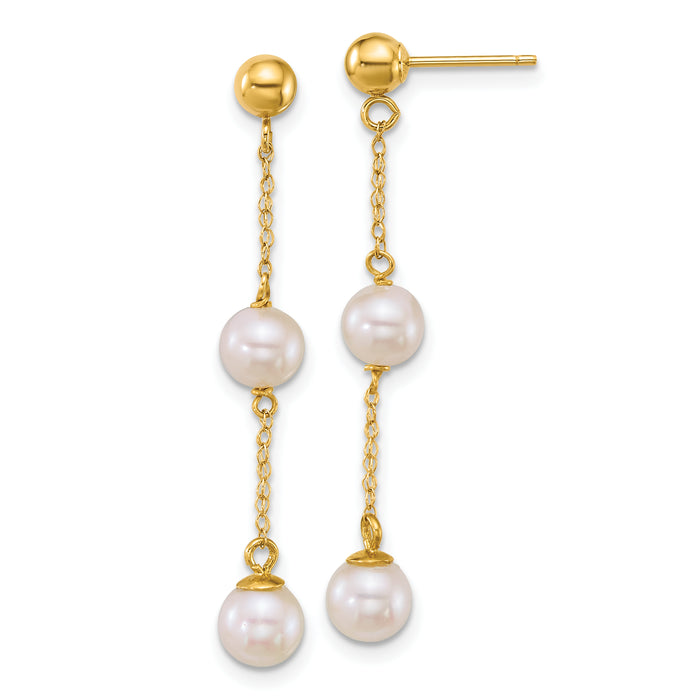 14k 5-6mm Rnd Wht Freshwater Cultured Pearl Post Dangle Earrings-XF909E