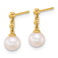 14k Polished Freshwater Cultured Pearl Post Dangle Earrings-XF910E