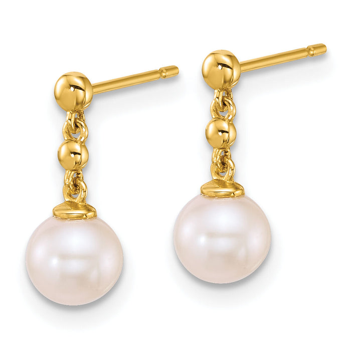 14k Polished Freshwater Cultured Pearl Post Dangle Earrings-XF910E