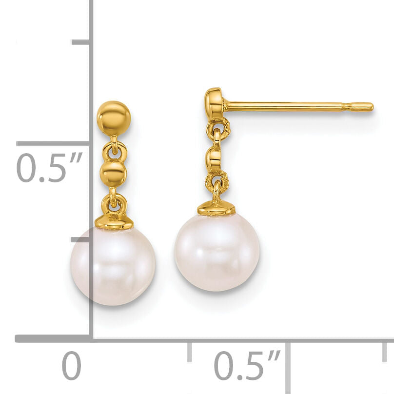 14k Polished Freshwater Cultured Pearl Post Dangle Earrings-XF910E
