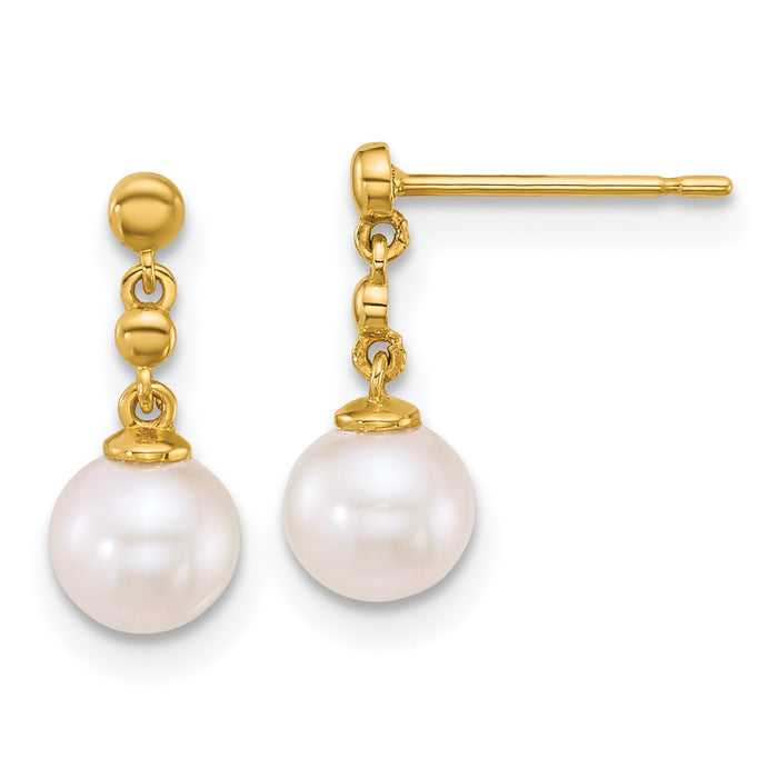 14k Polished Freshwater Cultured Pearl Post Dangle Earrings-XF910E