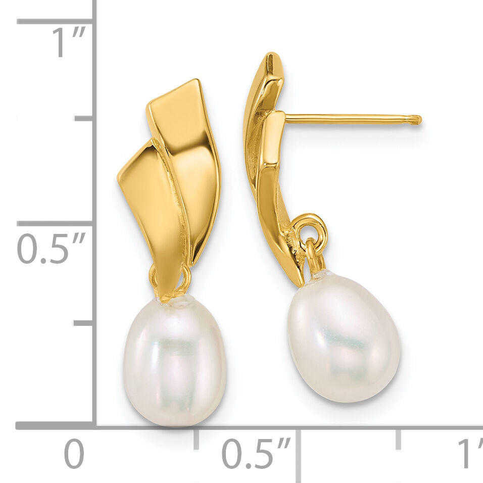 14k Polished 5-7mm Teardrop FW Cultured Pearl Post Dangle Earrings-XF911E