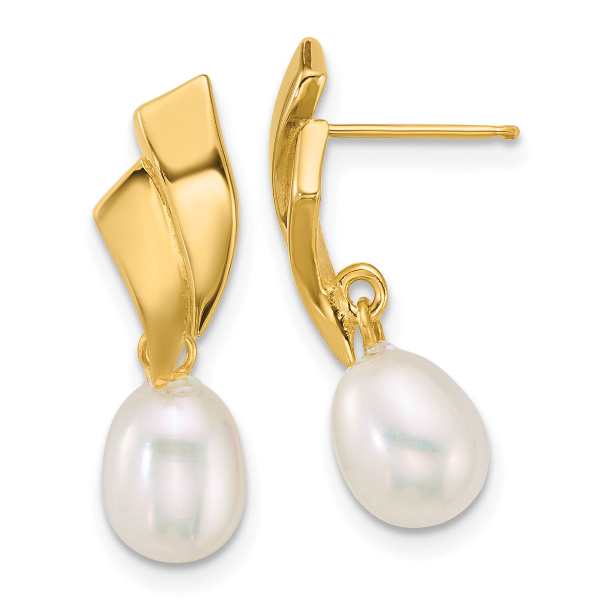14k Polished 5-7mm Teardrop FW Cultured Pearl Post Dangle Earrings-XF911E