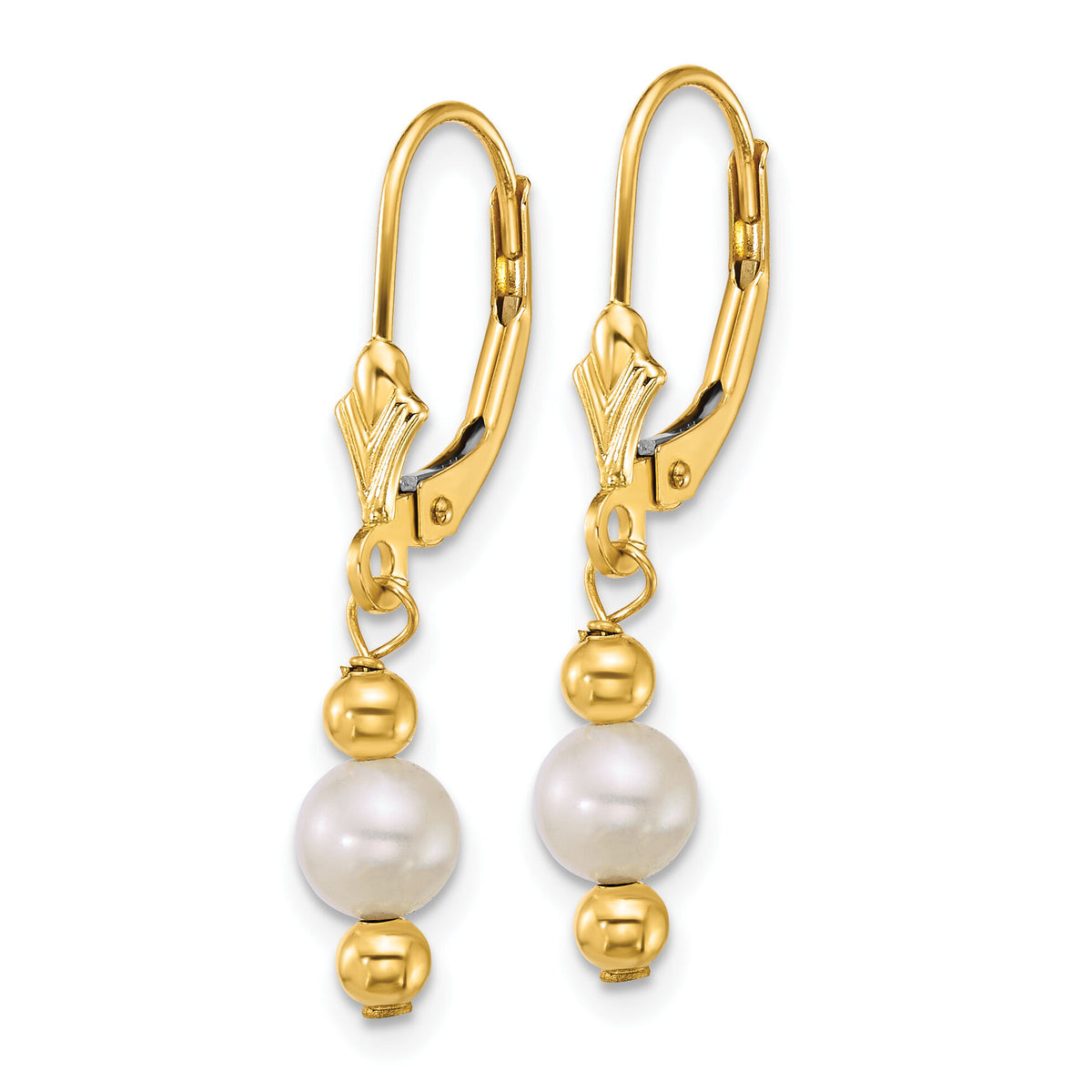 14k 5-6mm Round White Freshwater Cultured Pearl Dangle Earrings-XF914E