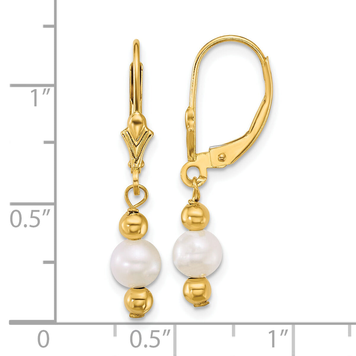 14k 5-6mm Round White Freshwater Cultured Pearl Dangle Earrings-XF914E