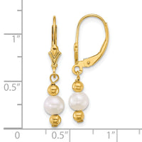 14k 5-6mm Round White Freshwater Cultured Pearl Dangle Earrings-XF914E