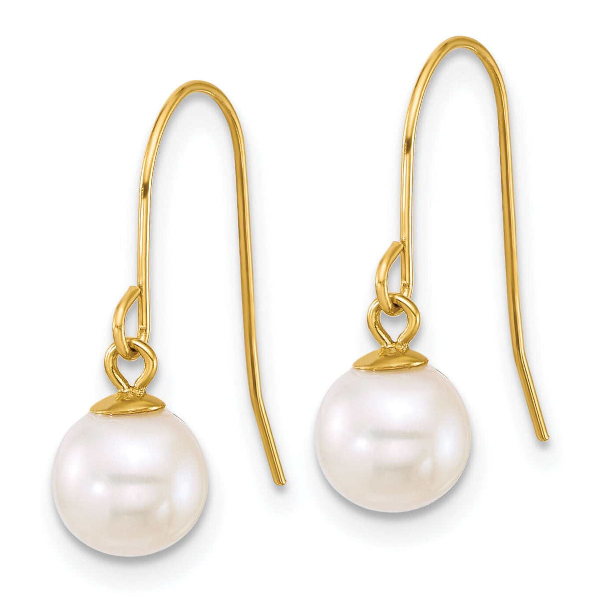 14k 6-7mm Round White Freshwater Culture Pearl Dangle Earrings-XF915E