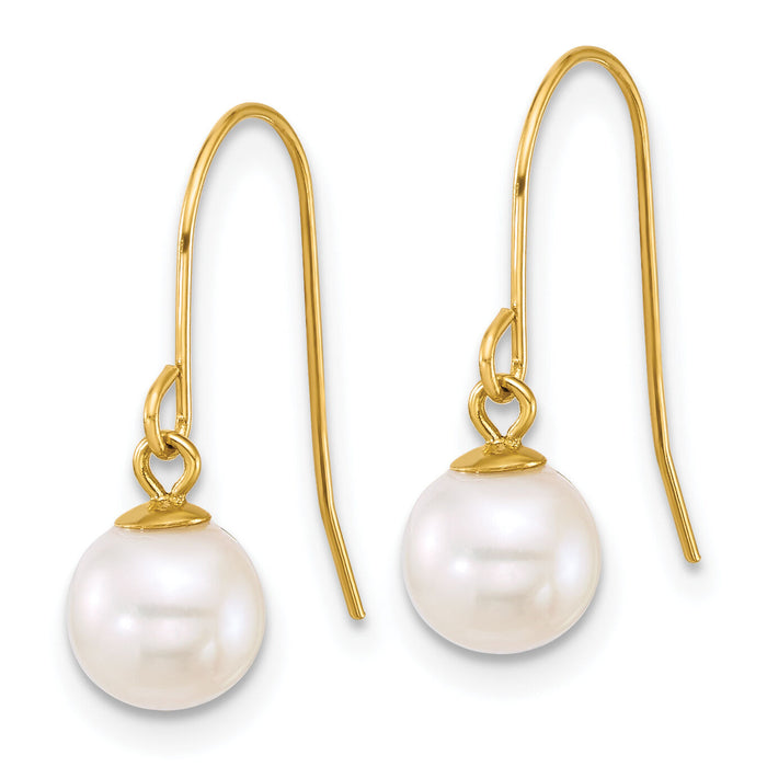 14k 6-7mm Round White Freshwater Culture Pearl Dangle Earrings-XF915E