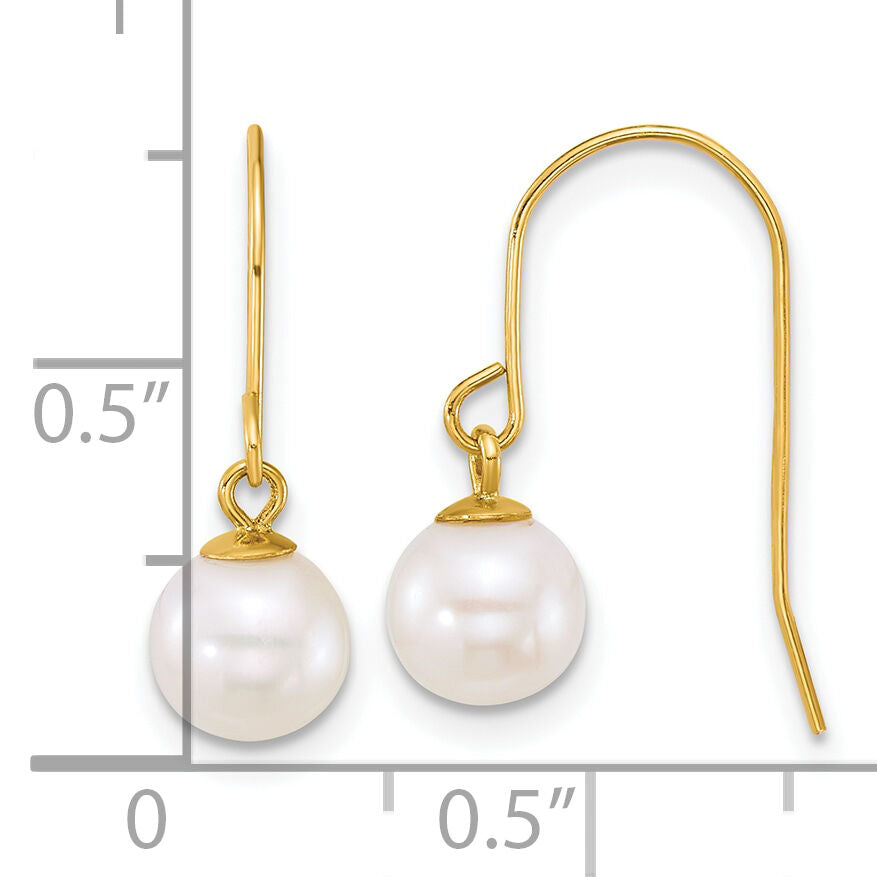 14k 6-7mm Round White Freshwater Culture Pearl Dangle Earrings-XF915E