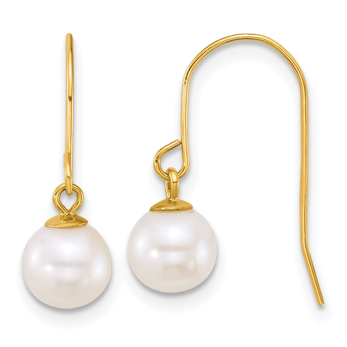 14k 6-7mm Round White Freshwater Culture Pearl Dangle Earrings-XF915E