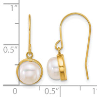 14k 6-7mm Button White Freshwater Cultured Pearl Dangle Earrings-XF916E