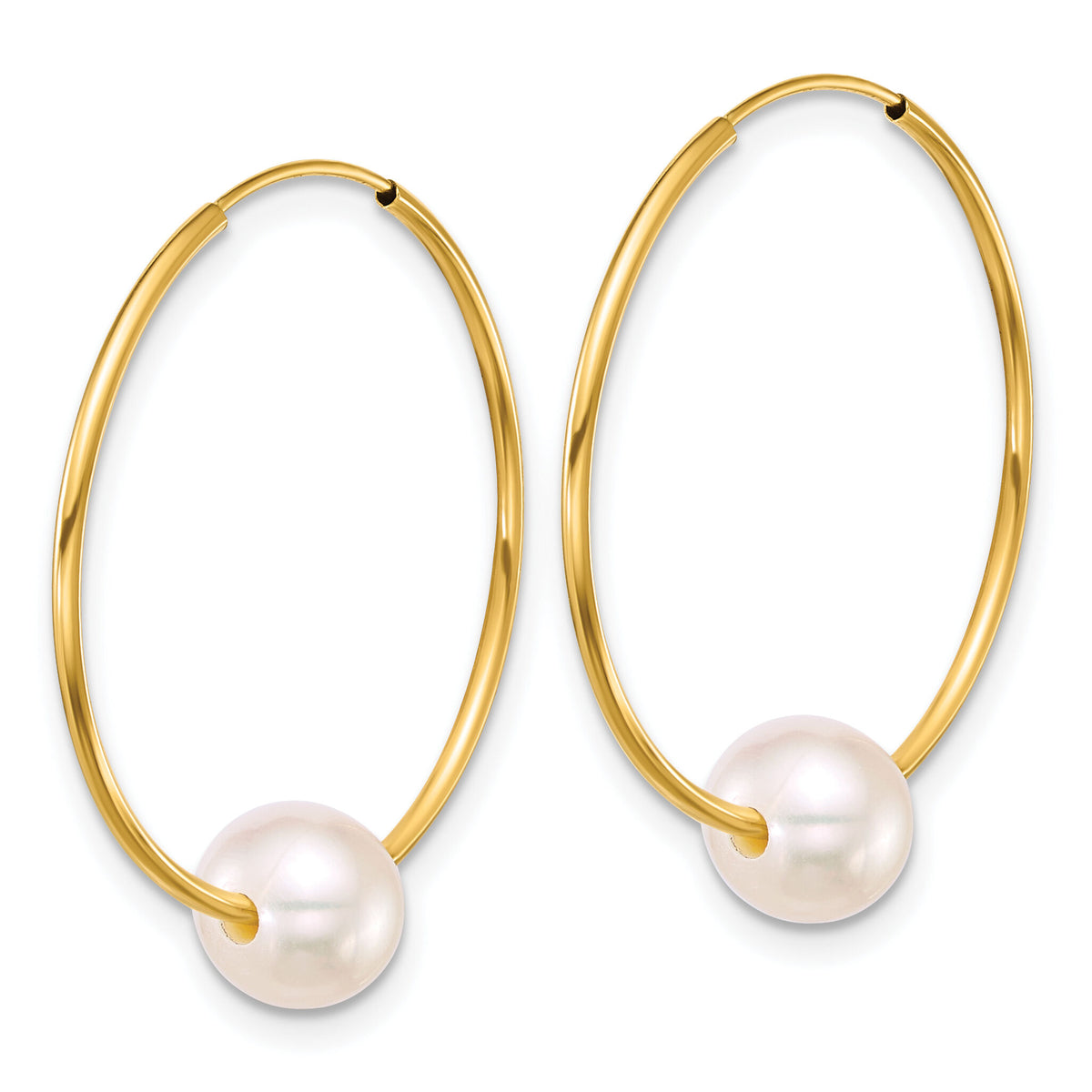 14k 6-7mm Semi-Round Freshwater Cultured Pearl Hoop Earrings-XF918E