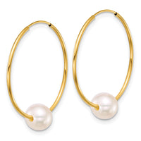 14k 6-7mm Semi-Round Freshwater Cultured Pearl Hoop Earrings-XF918E