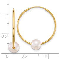 14k 6-7mm Semi-Round Freshwater Cultured Pearl Hoop Earrings-XF918E