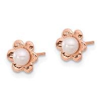 14K Rose Gold 3-4mm Button White FWC Pearl Flower Earrings-XFR617E