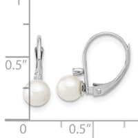 14K White Gold 5-6mm Round White FWC Pearl .02ct. Dia. Leverback Earrings-XFW248E