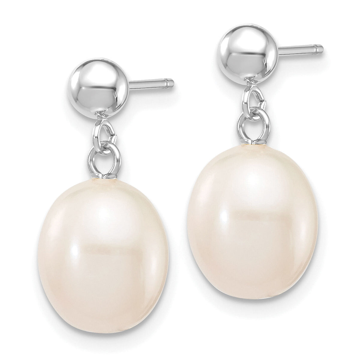 14kw 8-9mm White Rice Freshwater Cultured Pearl Post Dangle Earrings-XFW250E