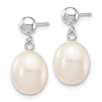 14kw 8-9mm White Rice Freshwater Cultured Pearl Post Dangle Earrings-XFW250E