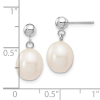 14kw 8-9mm White Rice Freshwater Cultured Pearl Post Dangle Earrings-XFW250E