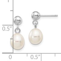 14kw 6-7mm White Rice Freshwater Cultured Pearl Post Dangle Earrings-XFW252E
