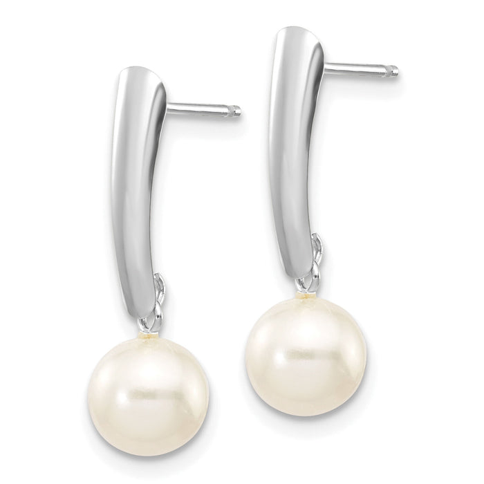 14K White Gold 6-7mm Round White FWC Pearl Post Dangle Earrings-XFW263E