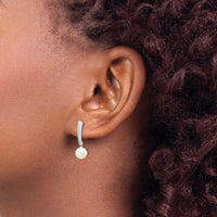 14K White Gold 6-7mm Round White FWC Pearl Post Dangle Earrings-XFW263E