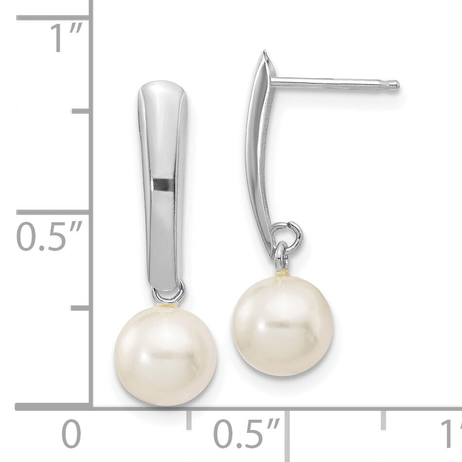 14K White Gold 6-7mm Round White FWC Pearl Post Dangle Earrings-XFW263E