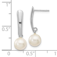 14K White Gold 6-7mm Round White FWC Pearl Post Dangle Earrings-XFW263E
