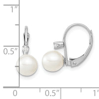 14K White Gold 6-7mm Round White FWC Pearl .06ct. Dia. Leverback Earrings-XFW264E